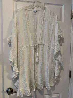 blue island White and Silver Front Tie Cover Up